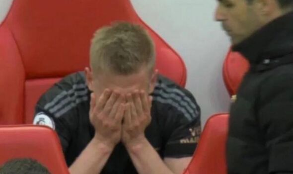 Oleksandr Zinchenko left in tears on the Arsenal bench after the Ukrainian was nutmegged by Trent Alexander-Arnold in the build-up to Roberto Firmino’s dramatic equaliser for Liverpool