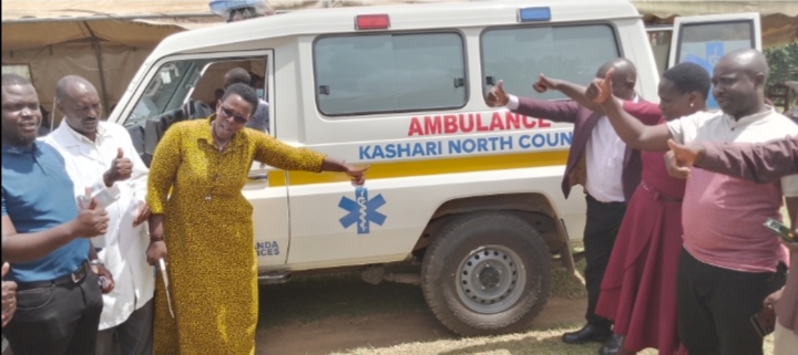 MP Rwebyamu during the handover of the Ambulance at Rubindi HealthCenter III