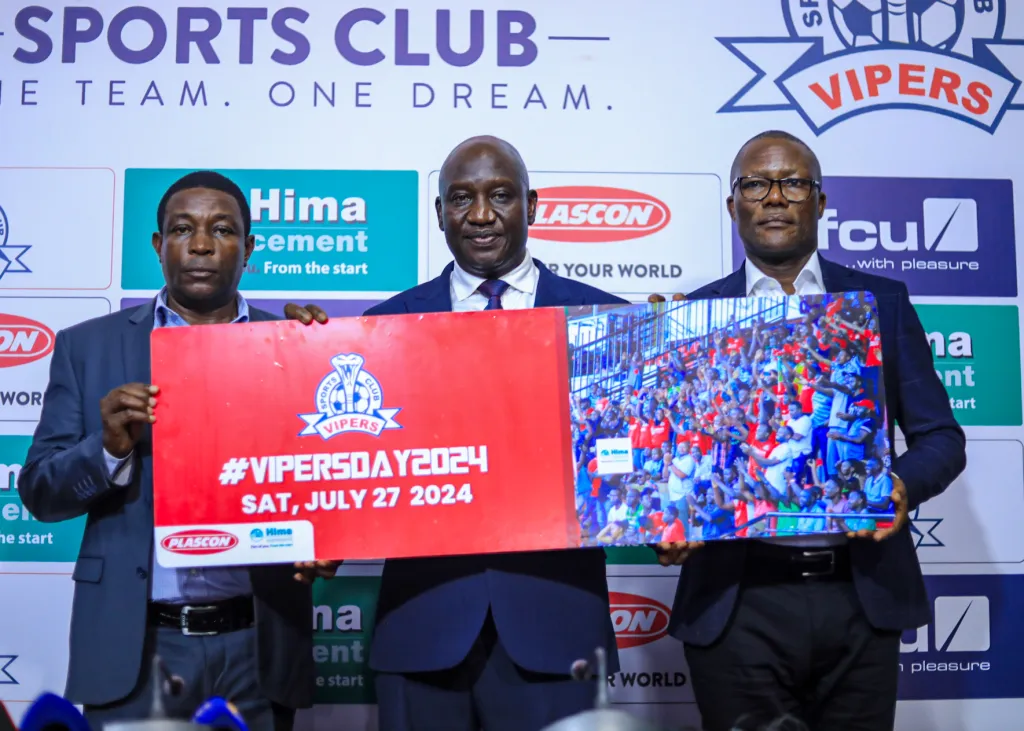 Vipers Director Mulindwa (M) in picture with Club Chairman and Marketing Boss